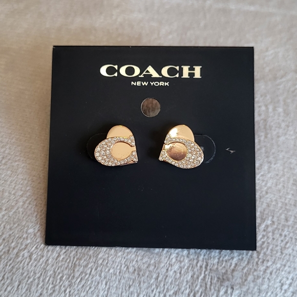 Coach Jewelry - Coach Signature Heart Shaped Stud Earrings Crystal "C's" Rosegold Tone